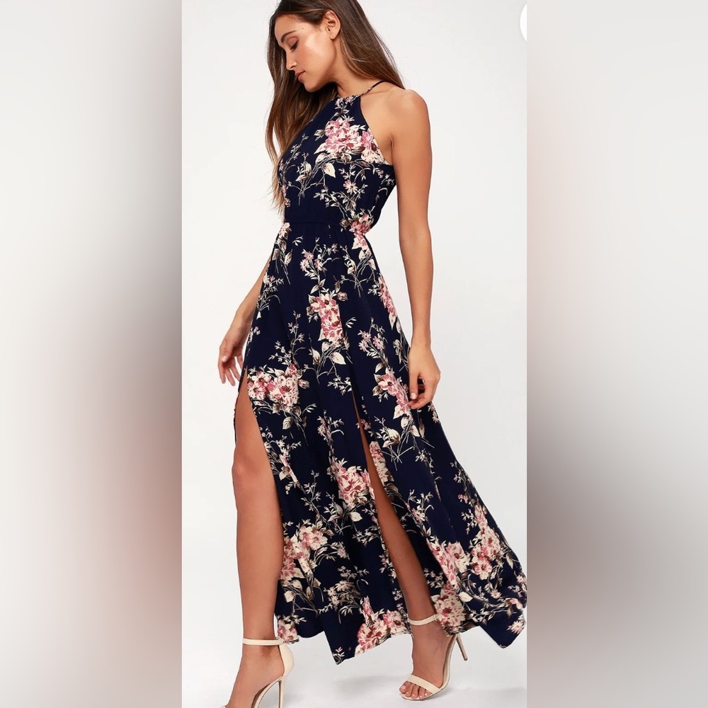 Lulus Feel the Music navy blue floral maxi - current season